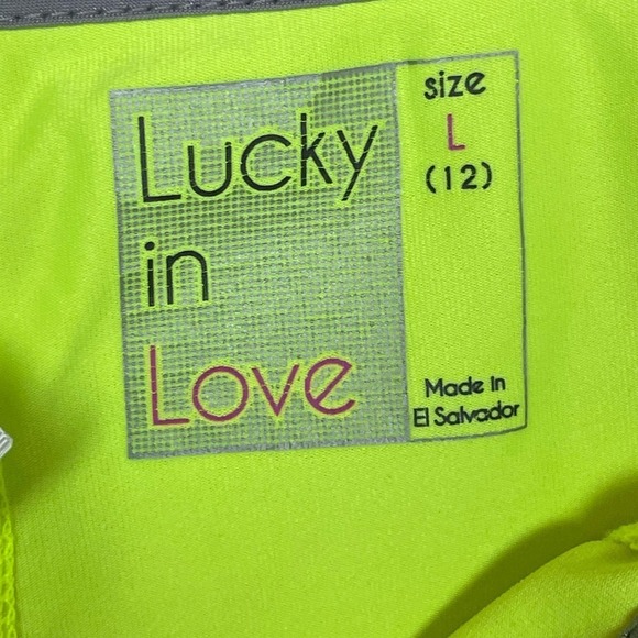 Lucky in Love Size L Mini Skort Skirt Gray Neon Yellow Accent Flounce Hem - Picture 5 of 6